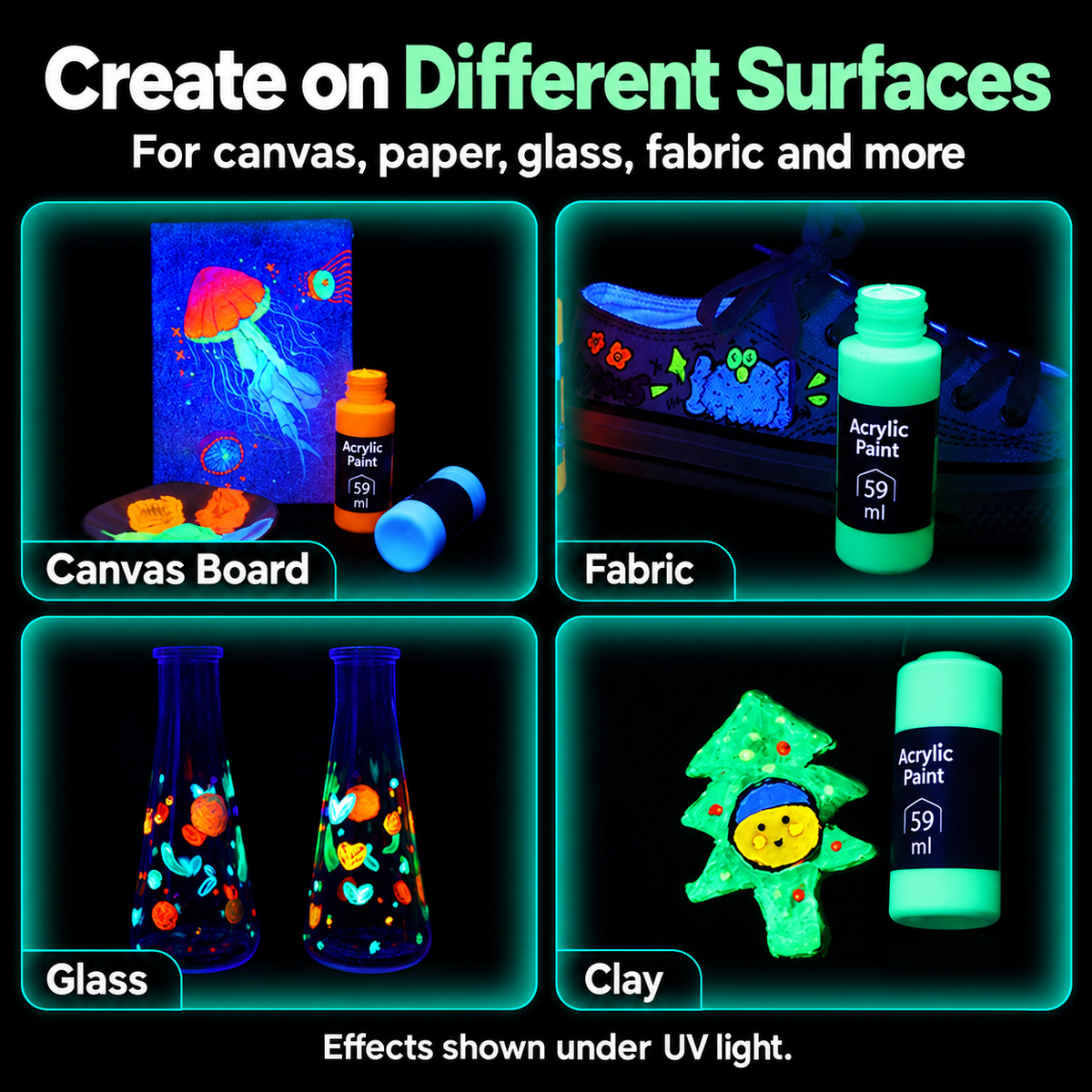🎨 Make Your Art Glow — UV-Reactive Acrylic Paint Set ✨