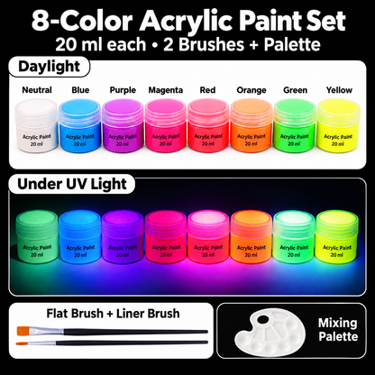 🎨 Make Your Art Glow — UV-Reactive Acrylic Paint Set ✨