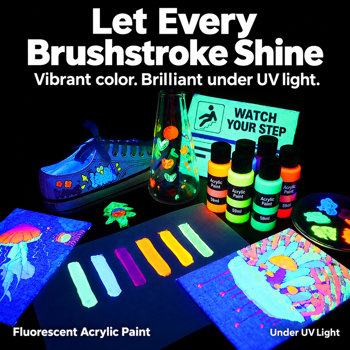🎨 Make Your Art Glow — UV-Reactive Acrylic Paint Set ✨
