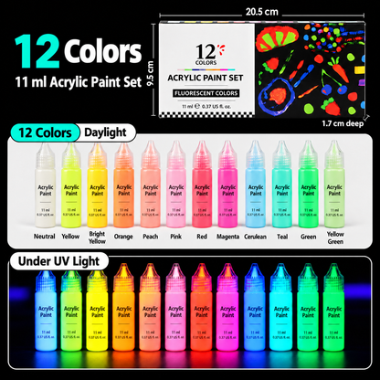 🎨 Make Your Art Glow — UV-Reactive Acrylic Paint Set ✨