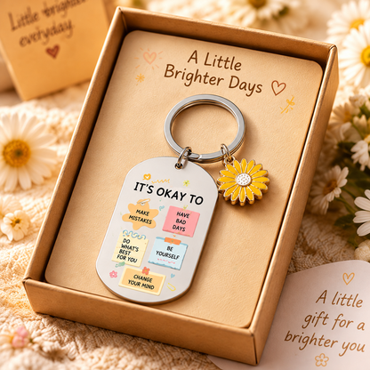 It's Okay to Be You – Double-Sided Inspirational Daisy Keychain | 🎁A Thoughtful Gift for Overthinkers