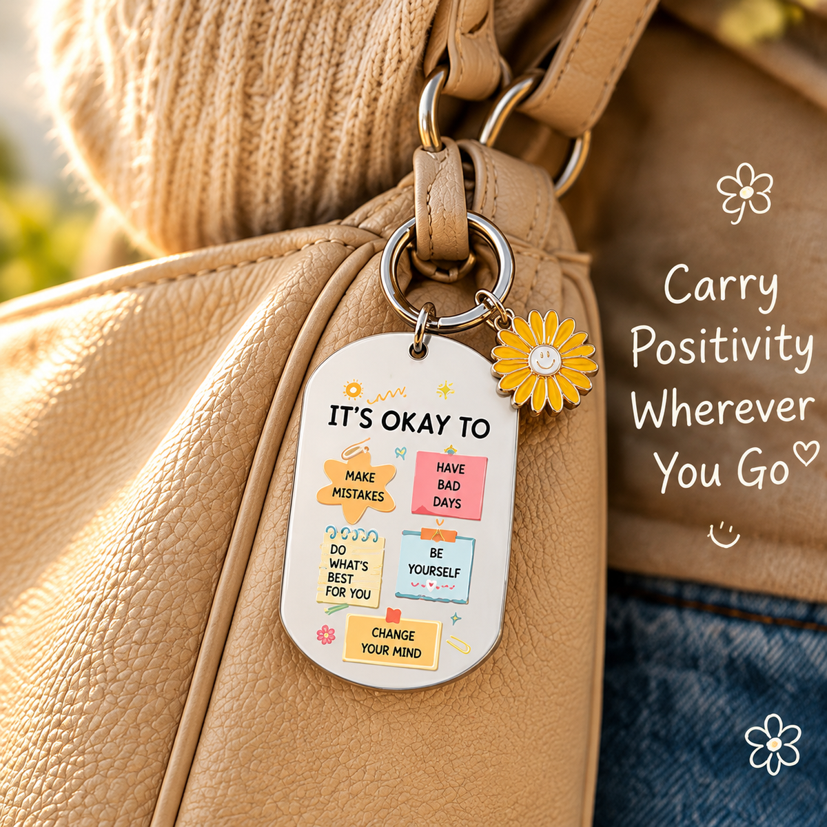 It's Okay to Be You – Double-Sided Inspirational Daisy Keychain | 🎁A Thoughtful Gift for Overthinkers
