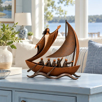 Handcrafted Peace in the Storm Faith Sailboat Sculpture