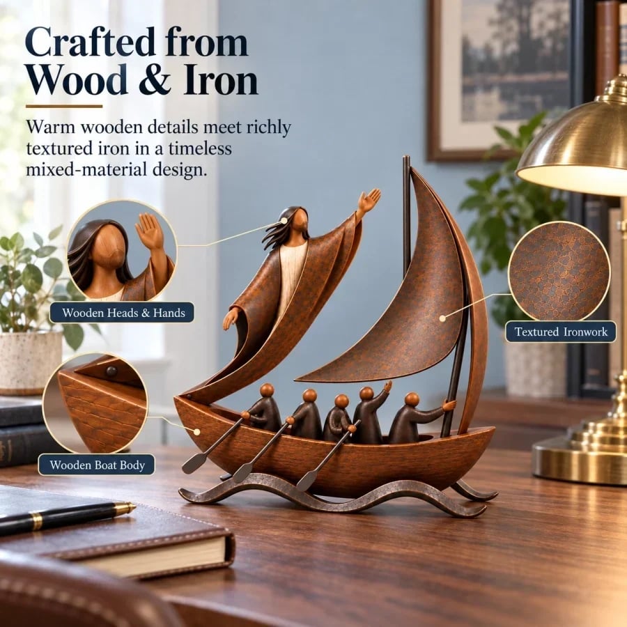 Handcrafted Peace in the Storm Faith Sailboat Sculpture