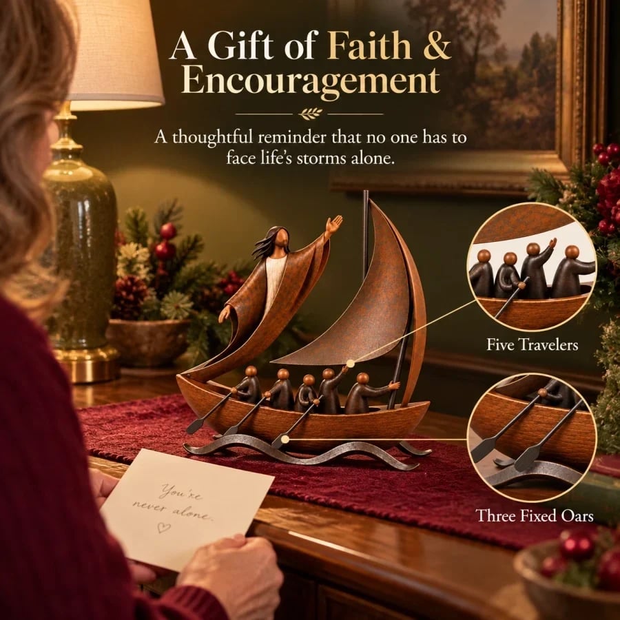 Handcrafted Peace in the Storm Faith Sailboat Sculpture