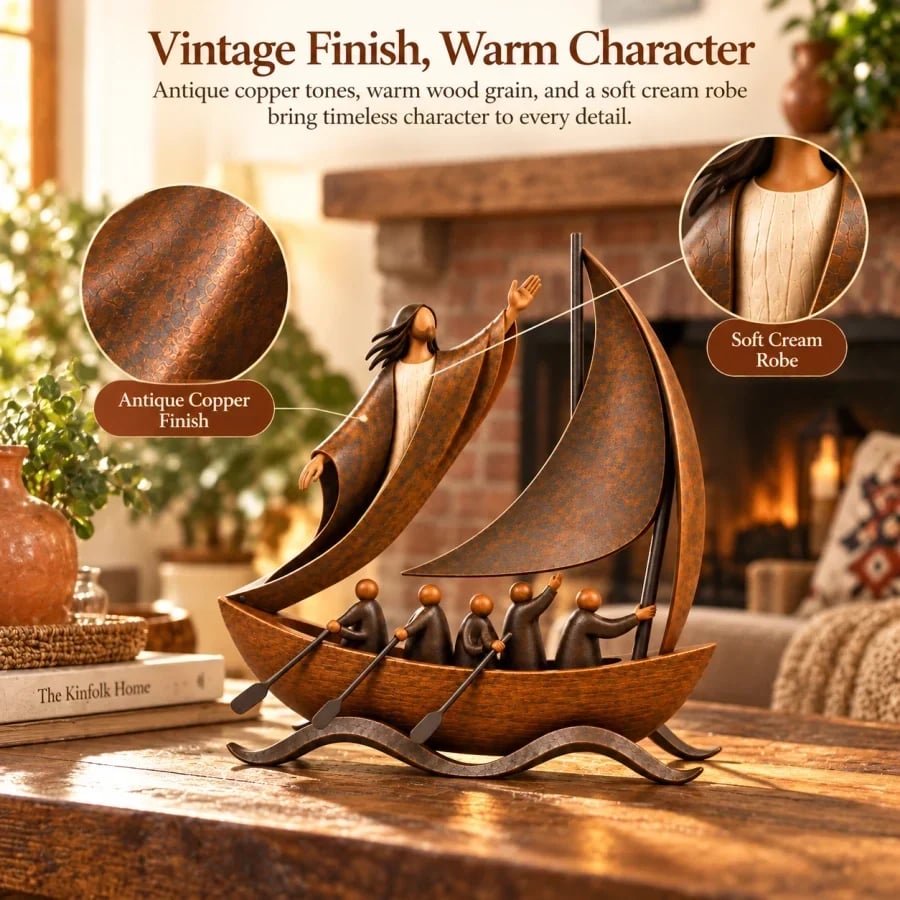 Handcrafted Peace in the Storm Faith Sailboat Sculpture
