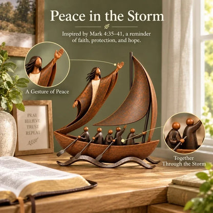 Handcrafted Peace in the Storm Faith Sailboat Sculpture