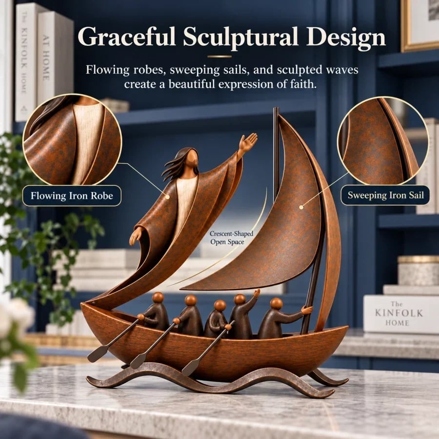 Handcrafted Peace in the Storm Faith Sailboat Sculpture
