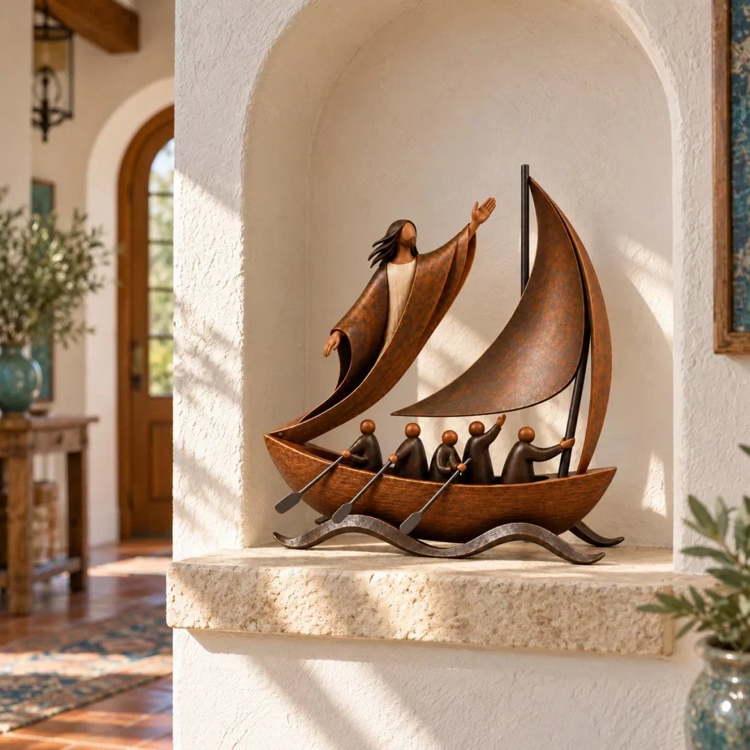 Handcrafted Peace in the Storm Faith Sailboat Sculpture