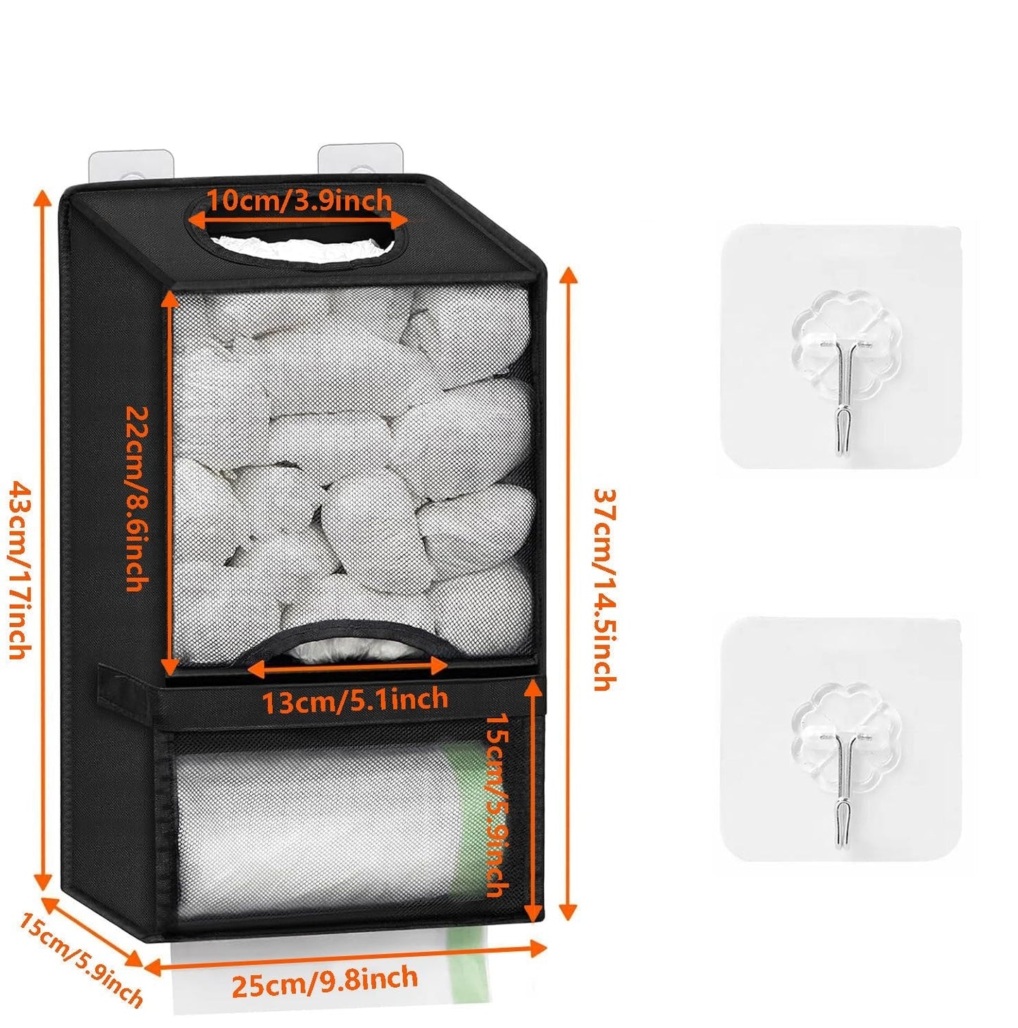 🛍️ 2-in-1 Extra Large Plastic Bag Holder – 🧺 Wall Mount Kitchen Organizer with Built-in Trash Bag Dispenser – Holds 60+ Bags, Oxford Cloth