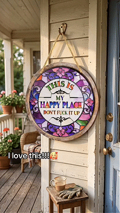 🔥 LAST DAY 49% OFF – 🌈 Stained Glass-Style Happy Place Hanging Suncatcher | Sunlight-Catching Quote Decor for Windows, Porches, Patios & Gifts ✨