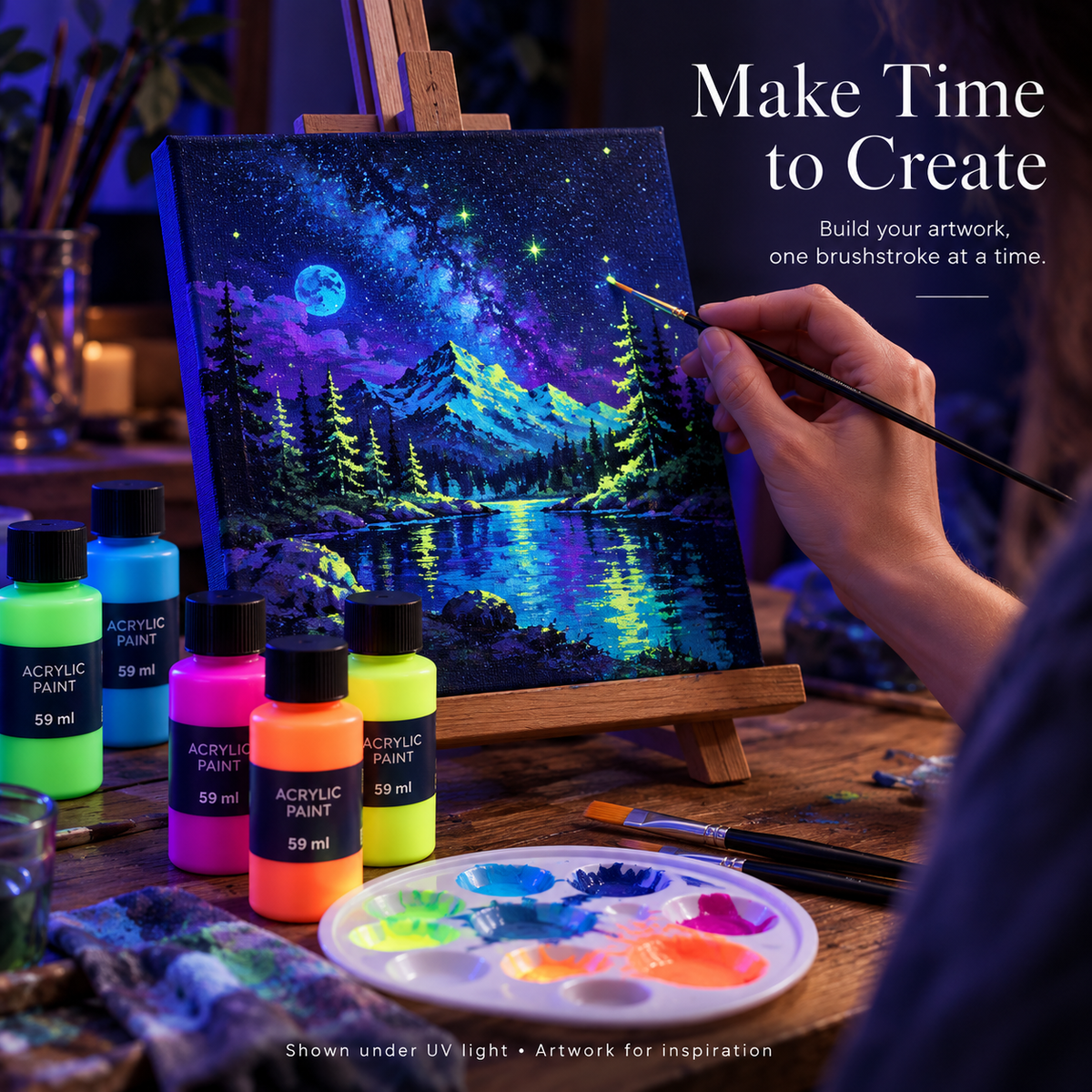 🎨 Make Your Art Glow — UV-Reactive Acrylic Paint Set ✨
