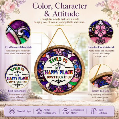 🔥 LAST DAY 49% OFF – 🌈 Stained Glass-Style Happy Place Hanging Suncatcher | Sunlight-Catching Quote Decor for Windows, Porches, Patios & Gifts ✨