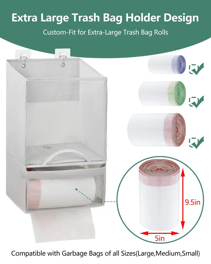 🛍️ 2-in-1 Extra Large Plastic Bag Holder – 🧺 Wall Mount Kitchen Organizer with Built-in Trash Bag Dispenser – Holds 60+ Bags, Oxford Cloth