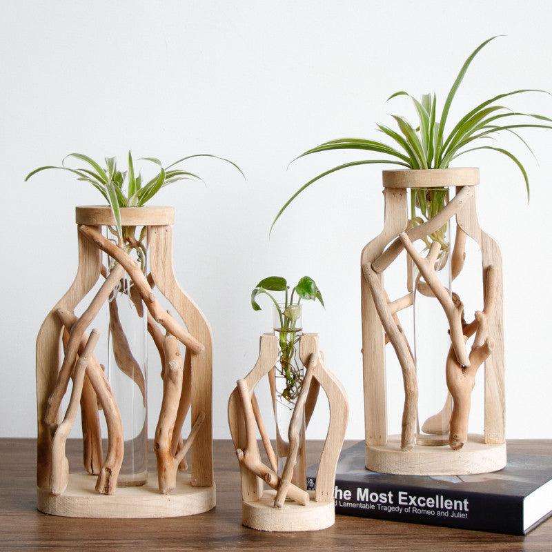 Einzigartige Holzvase | Hydroponische Dekoration