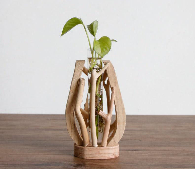 Einzigartige Holzvase | Hydroponische Dekoration
