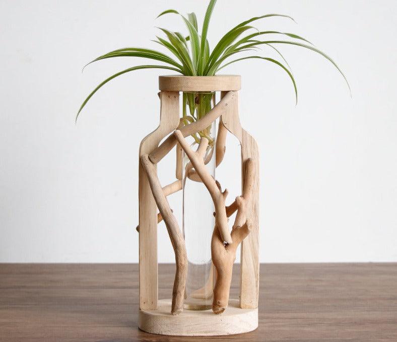 Einzigartige Holzvase | Hydroponische Dekoration