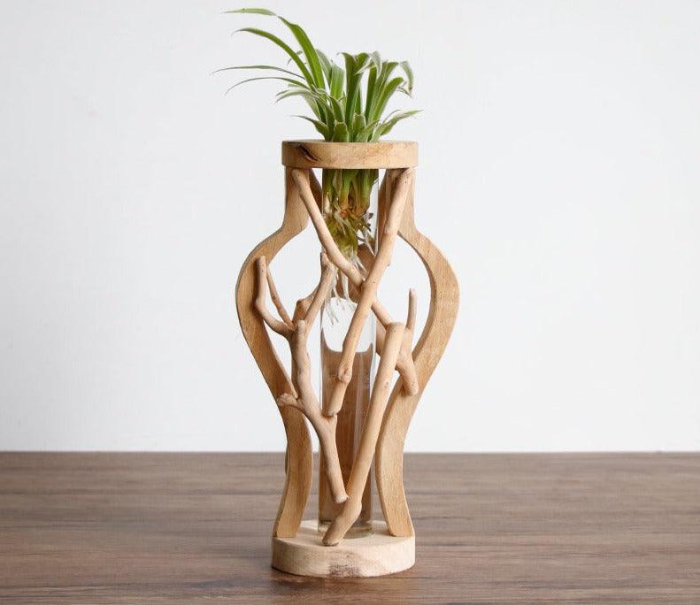 Einzigartige Holzvase | Hydroponische Dekoration