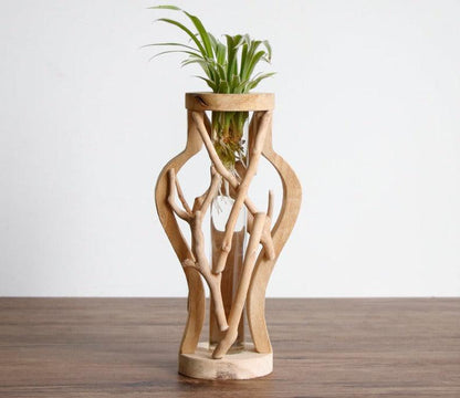 Einzigartige Holzvase | Hydroponische Dekoration