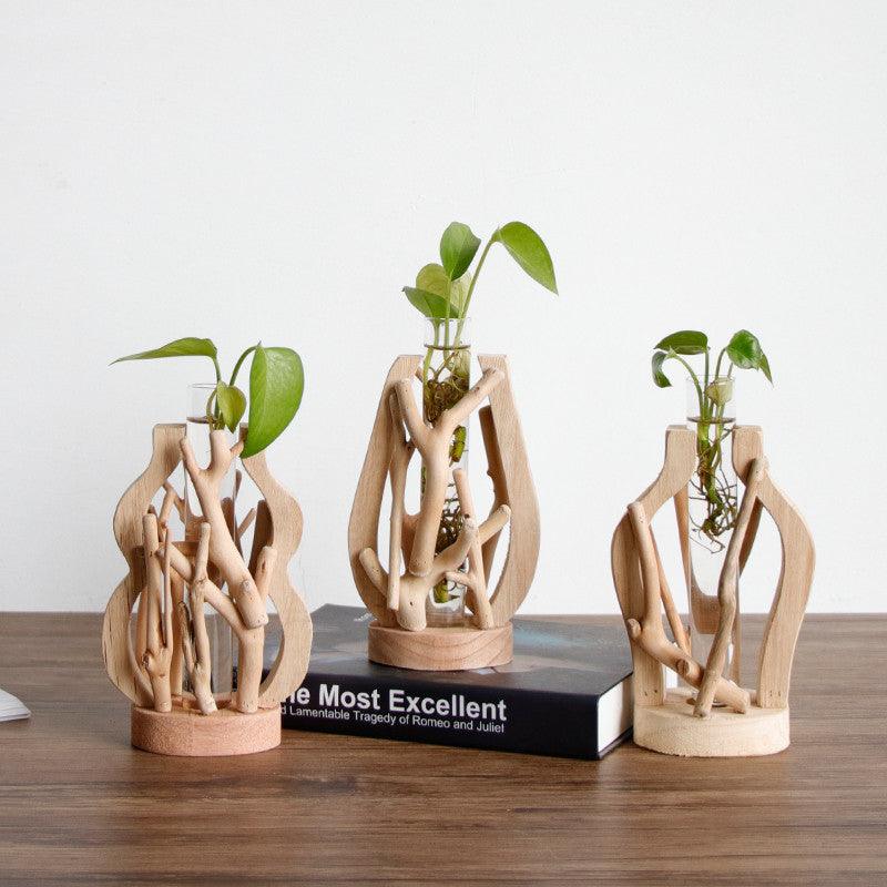Einzigartige Holzvase | Hydroponische Dekoration