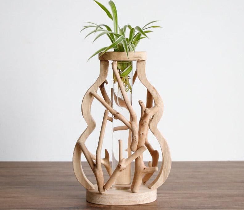 Einzigartige Holzvase | Hydroponische Dekoration