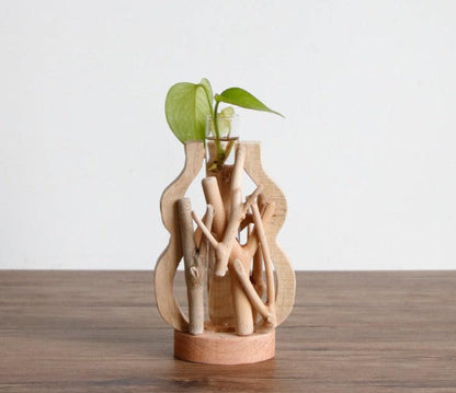 Einzigartige Holzvase | Hydroponische Dekoration