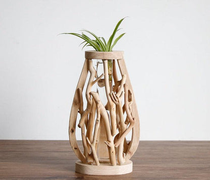 Einzigartige Holzvase | Hydroponische Dekoration