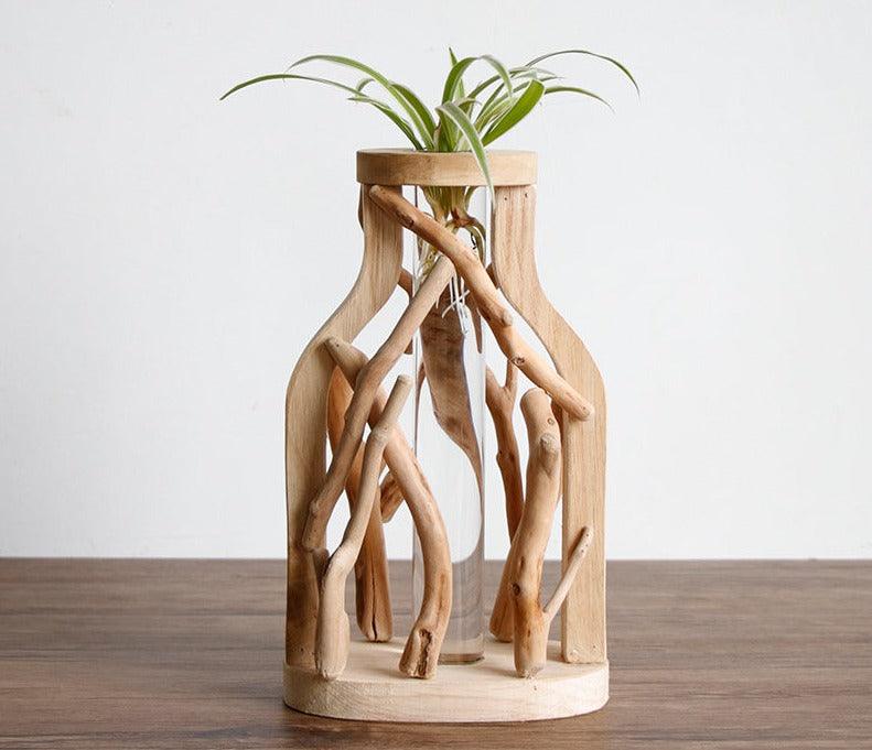 Einzigartige Holzvase | Hydroponische Dekoration